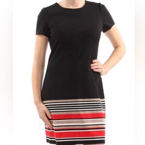 Calvin Klein Black White and Red Stripes Shift Dress
